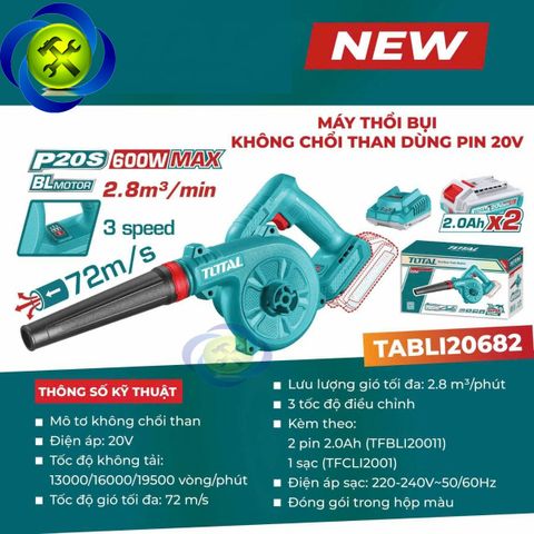Máy Thổi Bụi Không Chổi Than Dùng Pin 20v ToTal TABLI20682