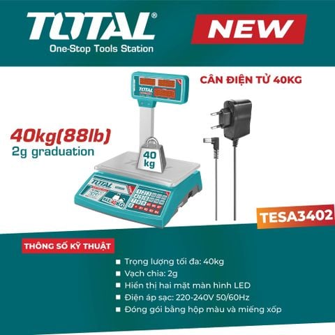 Cân Điện Tử 40Kg TOTAL TESA3402 Có 2 Mặt Led