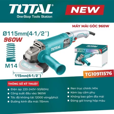 Máy Mài Góc 960W TOTAL TG10911576 Cốt M14 Đĩa Cắt 115mm