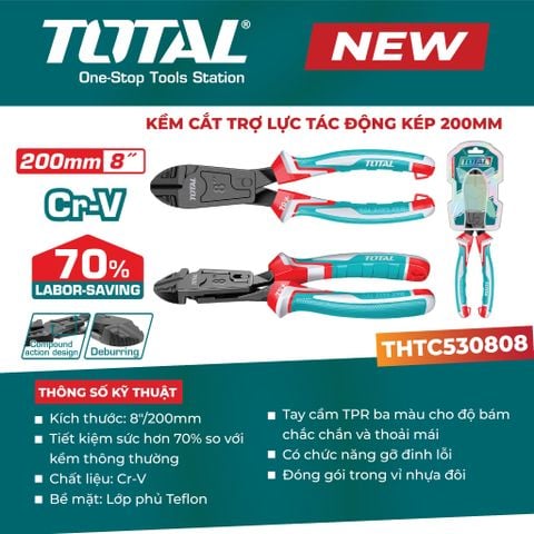 Kềm cắt trợ lực tác động kép 200mm TOTAL THTC530808 8 INCH