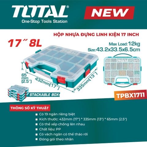 Hộp nhựa đựng linh kiện 17 inch TOTAL TPBX1711 (432mm x 335mm x 65mm)