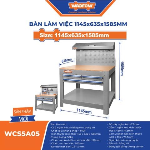 Bàn Làm Việc Wadfow WCS5A05 Kích Thước 1145 x 635 x 1585mm Có 3 Ngăn Kéo