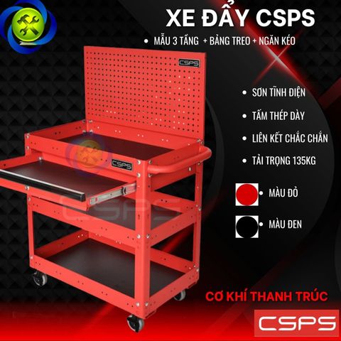 Xe đẩy 3 tầng CSPS VNUQ071XDBC3 kích thước 710mm x 440mm x 760mm màu đỏ