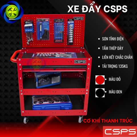 Xe đẩy 3 tầng CSPS VNUQ071XDBC3 kích thước 710mm x 440mm x 760mm màu đỏ