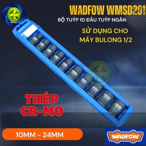 Bộ Tuýp 1/2 Wadfow WMSD201 Gồm 10 Tuýp 10-24mm Loại Ngắn Thép CR-Mo