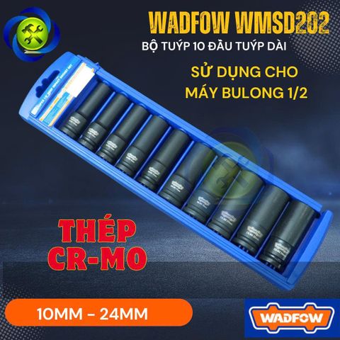 Bộ Tuýp 1/2 Wadfow WMSD202 Gồm 10 Tuýp 10-24mm Loại Dài Thép CR-Mo
