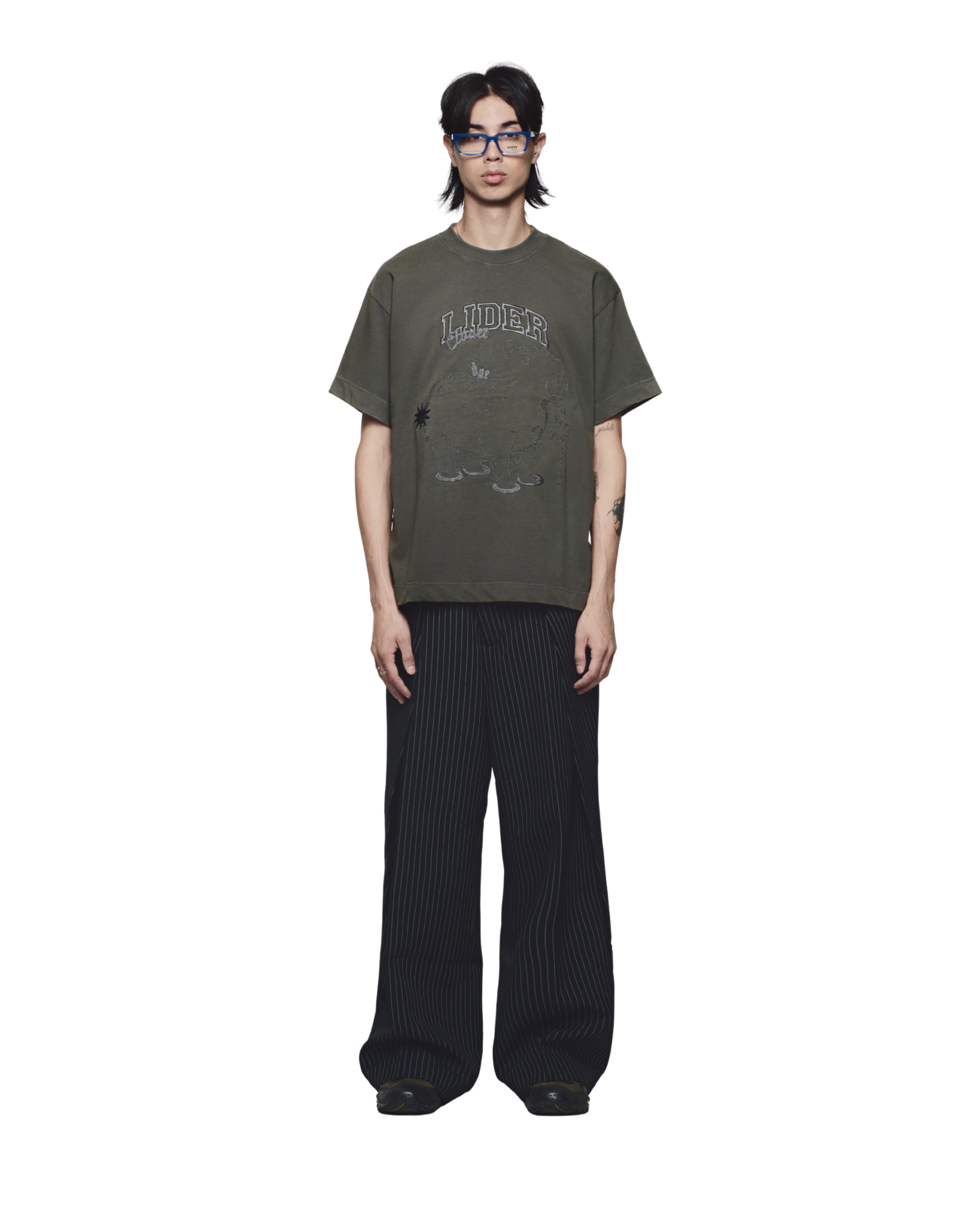 ROLLING WIDE-LEG TROUSERS - Striped Black