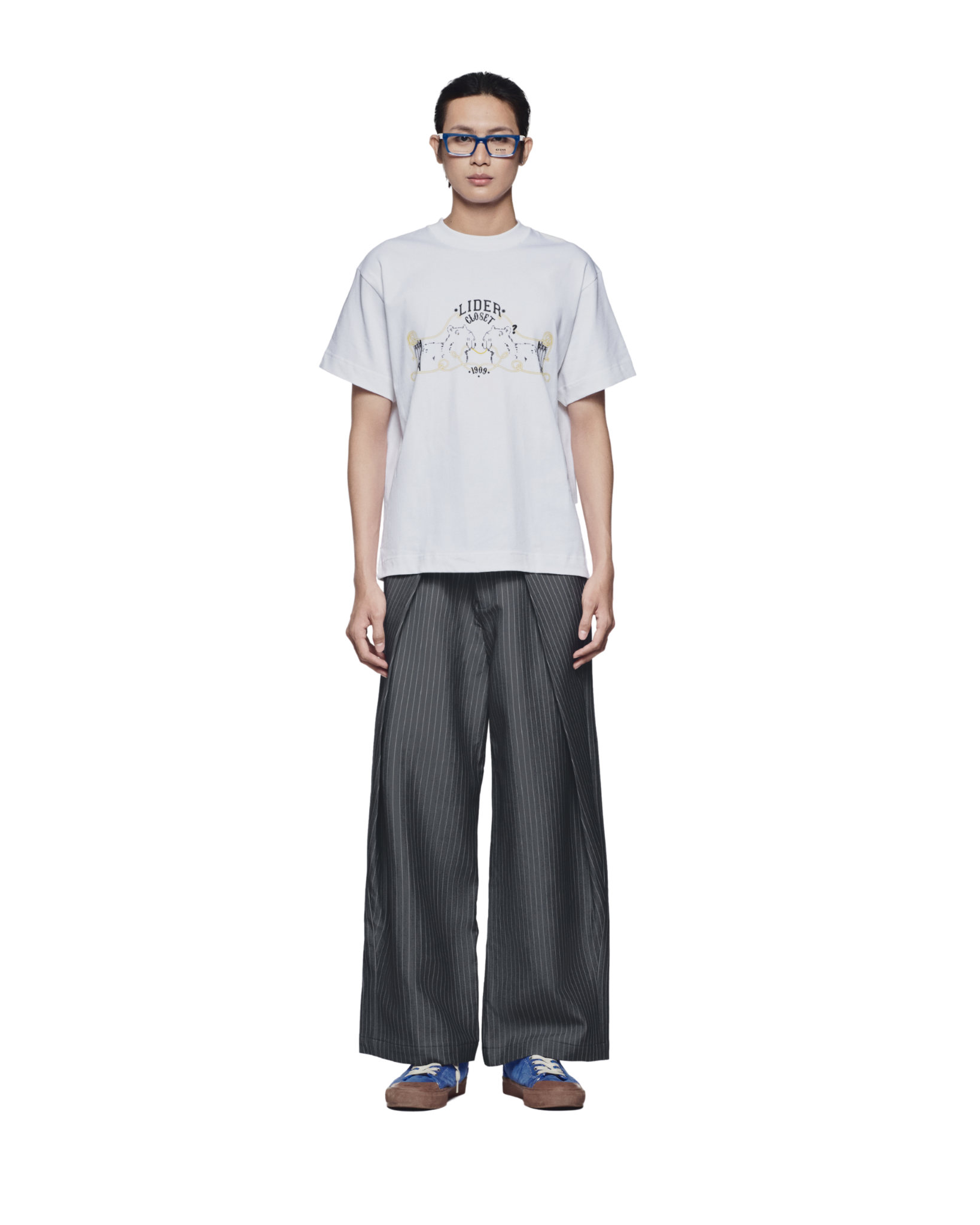 ROLLING WIDE-LEG TROUSERS - Striped Grey