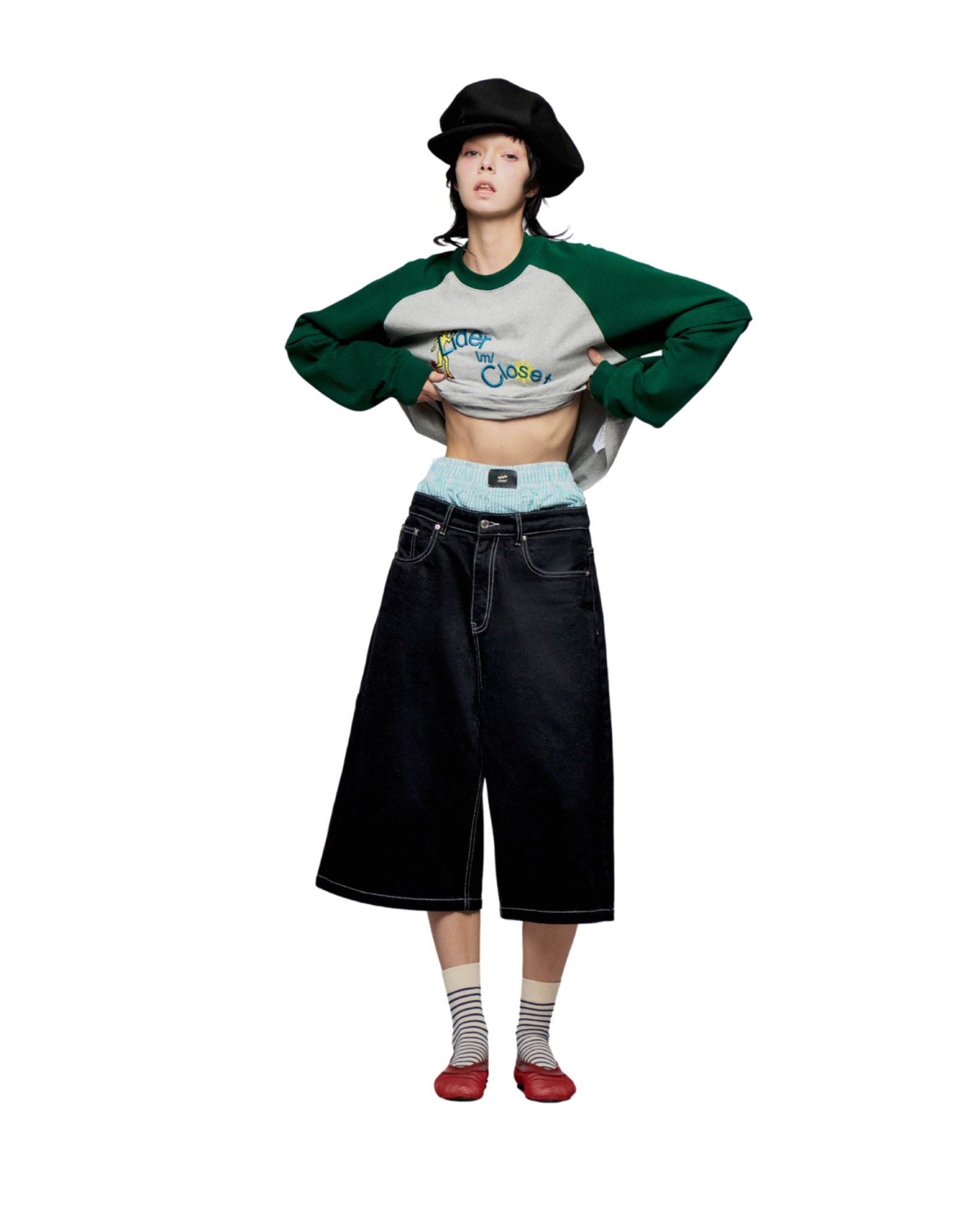 CARPENTER DENIM SHORTS - Stitched Black