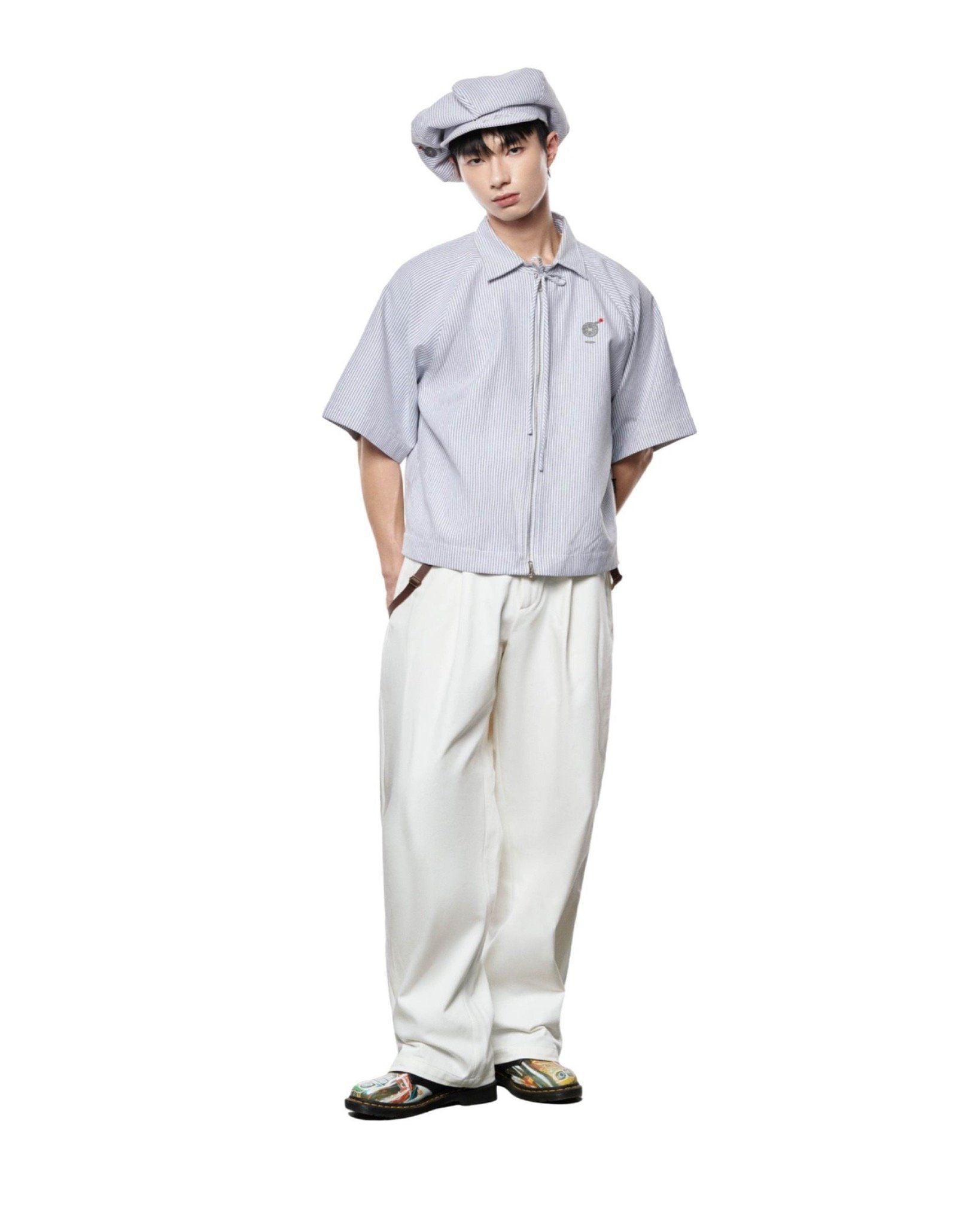 POPEYE STRIPED ZIP-UP SHIRT