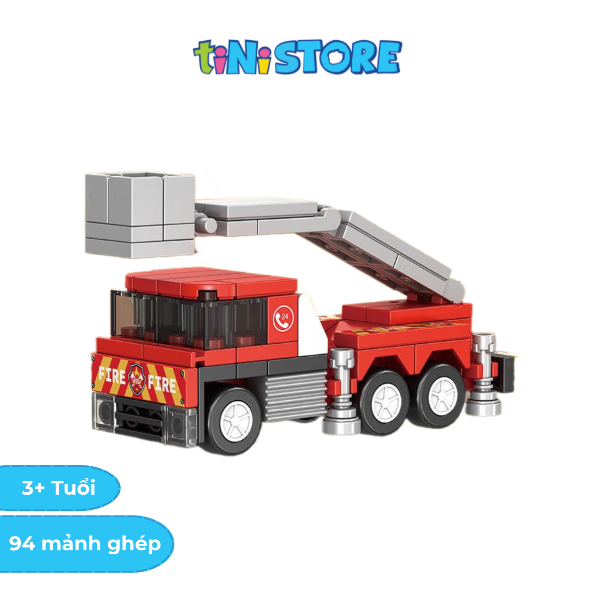 Đồ chơi lắp ráp xe cần cẩu màu đỏ Value Toys 94 mảnh