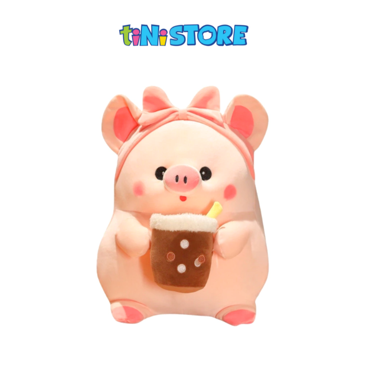 Thú Bông Heo Hồng Uống Trà Sữa Đáng Yêu Value Toys 25cm Cho Bé