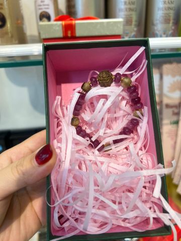 Vòng Tay Thạch Anh Hồng Mix Charm Trầm Hương Hoa Sen (VT01)