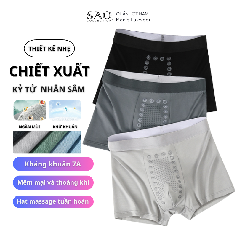 [Bộ 3] Quần Lót Nam Boxer Cao Cấp, Kháng Khuẩn 7A, Vải Mềm Mịn, Thoáng Khí, Không Bó Sát, Big Size Cho Nam | QLN-SB03
