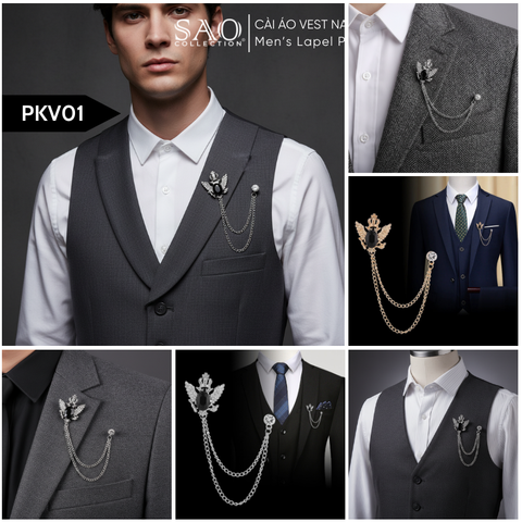 Cài Áo Vest Nam Tua Rua Dây Xích Cao Cấp – Ghim Cài Ve Áo Suit Sang Trọng, Tôn Phong Cách Quý Ông (PKV01)