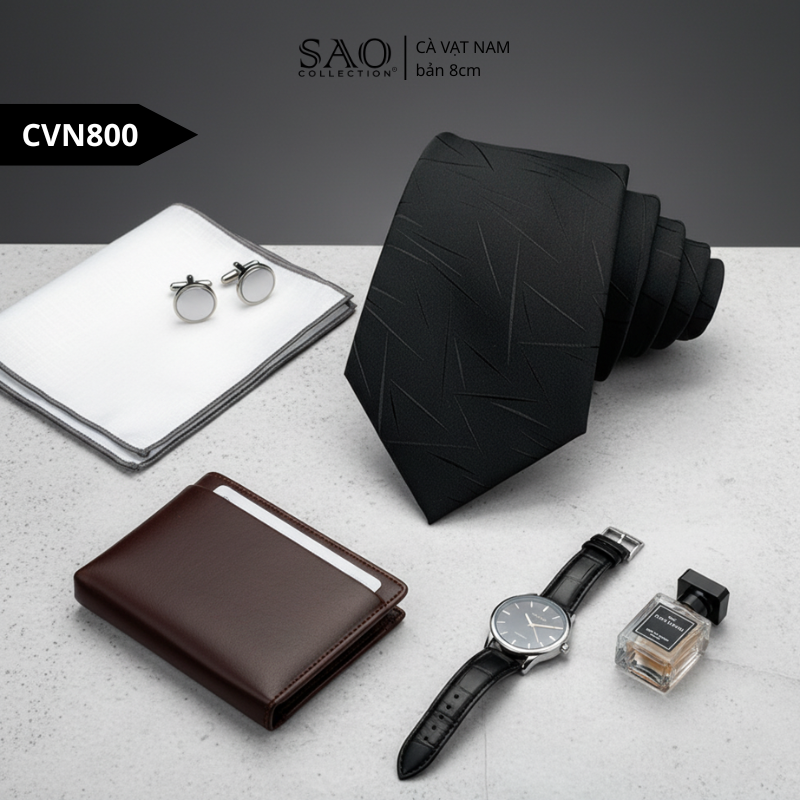 Caravat Cà Vạt Nam Hàn Quốc Tự Thắt Bản 8cm Màu Đen (CVN800)