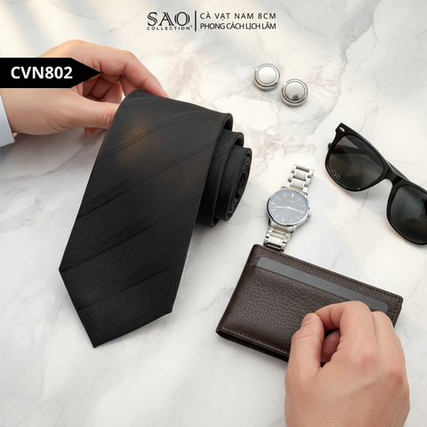 Caravat Cà Vạt Nam Hàn Quốc Tự Thắt Bản 8cm Màu Đen (CVN802)