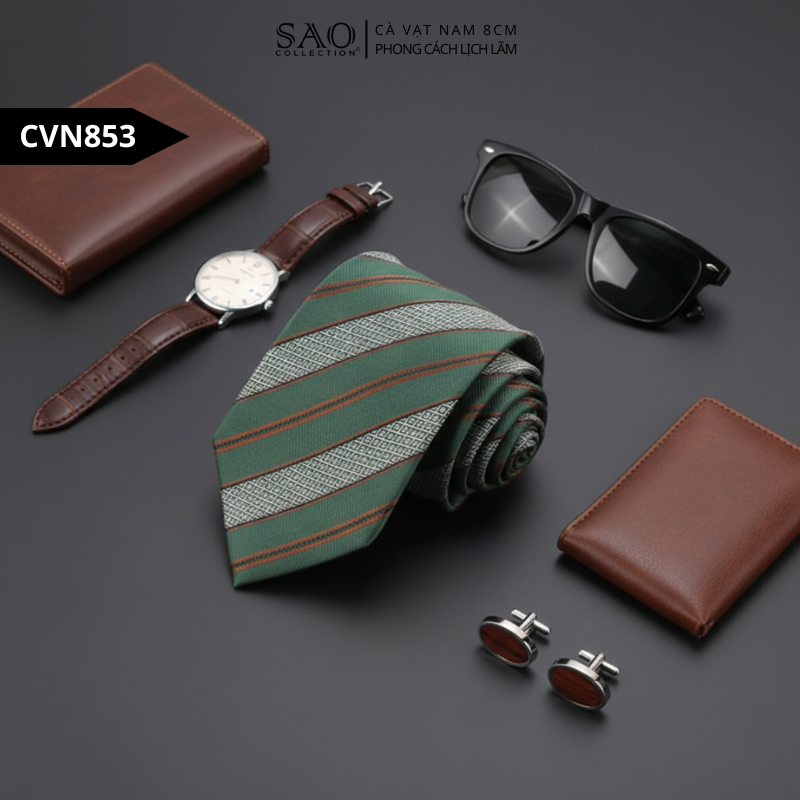Cà Vạt Nam Lụa Tổng Hợp Bản 8cm Hoạ Tiết Kẻ Sọc Sang Trọng Dành Cho Nam (CVN853)