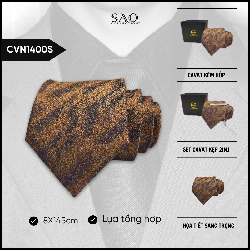 Cà Vạt Lụa Tổng Hợp Bản Lớn Hoạ Tiết Sang Trọng Dành Cho Nam (CVN1400S)