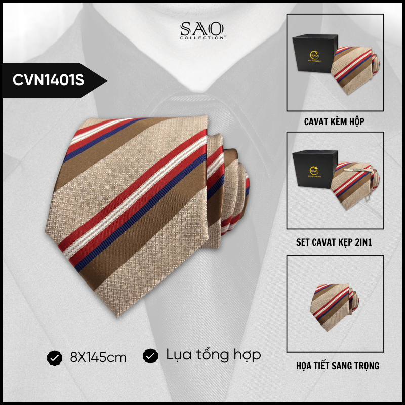 Cà Vạt Lụa Tổng Hợp Bản Lớn Hoạ Tiết Sang Trọng Dành Cho Nam (CVN1401S)