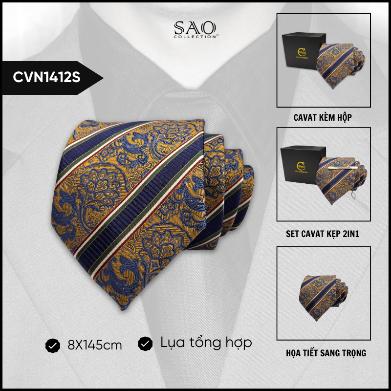 Cà Vạt Lụa Tổng Hợp Bản Lớn Hoạ Tiết Sang Trọng Dành Cho Nam (CVN1412S)