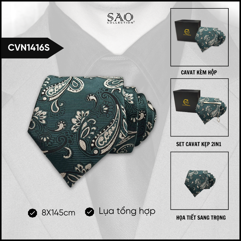 Cà Vạt Lụa Tổng Hợp Bản Lớn Hoạ Tiết Sang Trọng Dành Cho Nam (CVN1416S)