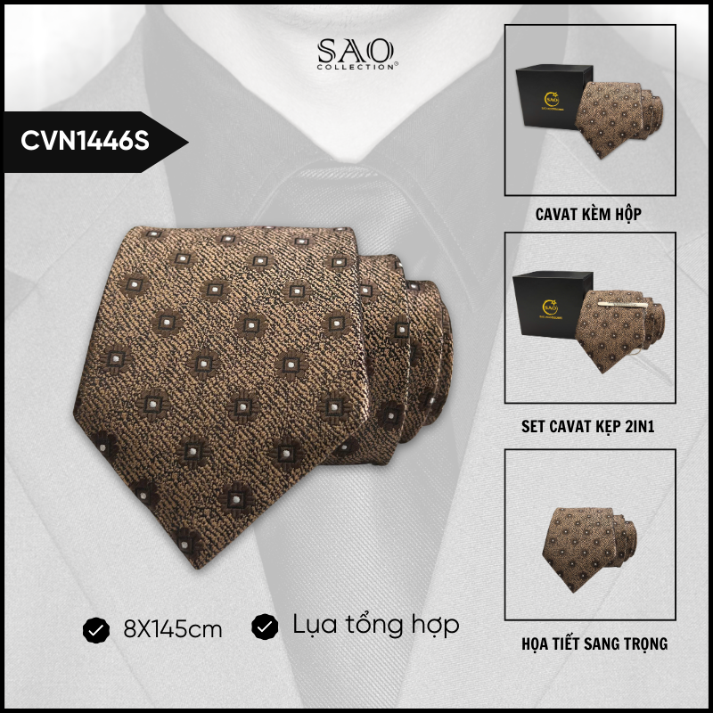 Cà Vạt Lụa Tổng Hợp Bản Lớn Hoạ Tiết Sang Trọng Dành Cho Nam (CVN1446S)