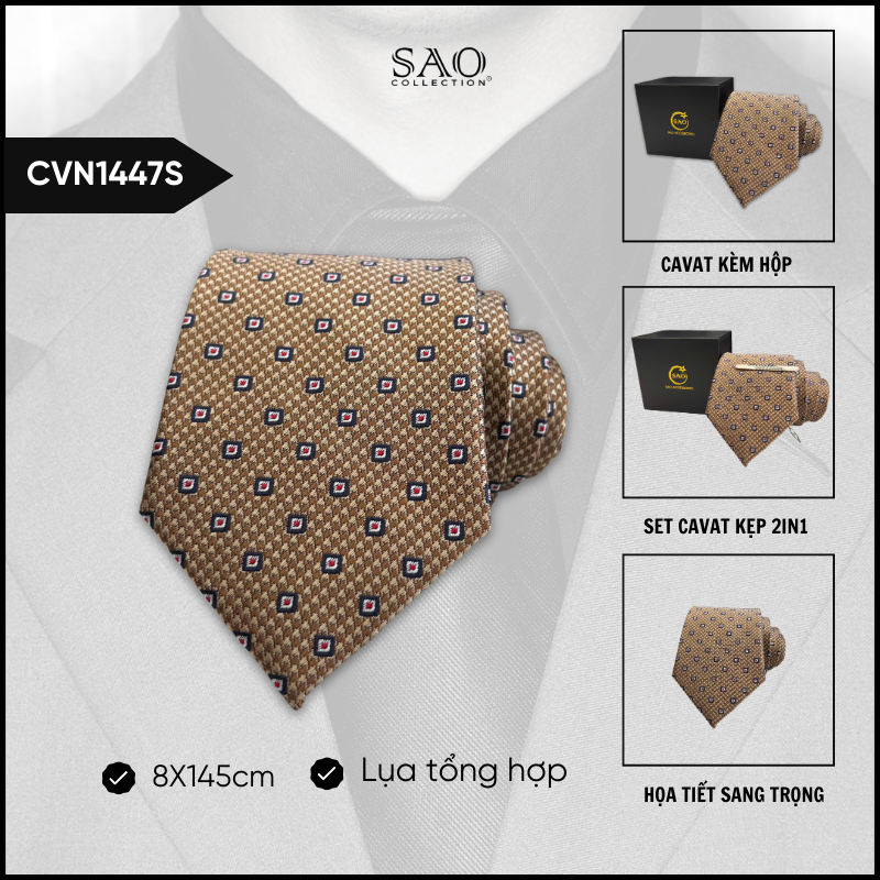 Cà Vạt Lụa Tổng Hợp Bản Lớn Hoạ Tiết Sang Trọng Dành Cho Nam (CVN1447S)