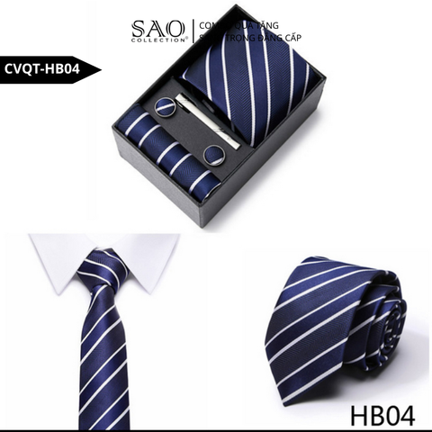 Bộ Quà Tặng Cà Vạt Nam Cao Cấp – 4 Món Cà Vạt, Khăn Vest, Kẹp, Khuy Măng Sét CVQTHB04