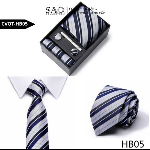 Bộ Quà Tặng Cà Vạt Nam Cao Cấp – 4 Món Cà Vạt, Khăn Vest, Kẹp, Khuy Măng Sét CVQTHB05
