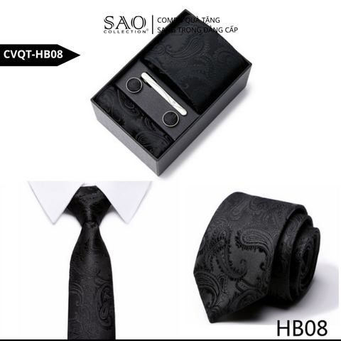 Bộ Quà Tặng Cà Vạt Nam Cao Cấp – 4 Món Cà Vạt, Khăn Vest, Kẹp, Khuy Măng Sét CVQTHB08