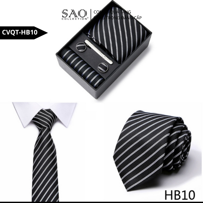 Bộ Quà Tặng Cà Vạt Nam Cao Cấp – 4 Món Cà Vạt, Khăn Vest, Kẹp, Khuy Măng Sét CVQTHB10