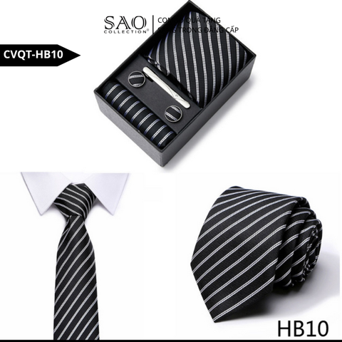 Bộ Quà Tặng Cà Vạt Nam Cao Cấp – 4 Món Cà Vạt, Khăn Vest, Kẹp, Khuy Măng Sét CVQTHB10