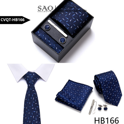 Bộ Quà Tặng Cà Vạt Nam Cao Cấp – 4 Món Cà Vạt, Khăn Vest, Kẹp, Khuy Măng Sét CVQTHB166