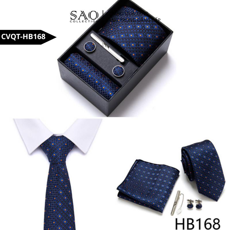 Bộ Quà Tặng Cà Vạt Nam Cao Cấp – 4 Món Cà Vạt, Khăn Vest, Kẹp, Khuy Măng Sét CVQTHB168