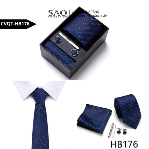Bộ Quà Tặng Cà Vạt Nam Cao Cấp – 4 Món Cà Vạt, Khăn Vest, Kẹp, Khuy Măng Sét CVQTHB176