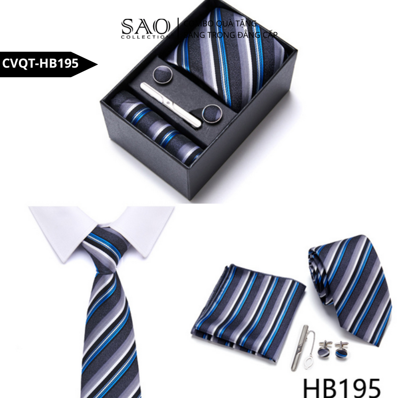 Bộ Quà Tặng Cà Vạt Nam Cao Cấp – 4 Món Cà Vạt, Khăn Vest, Kẹp, Khuy Măng Sét CVQTHB195