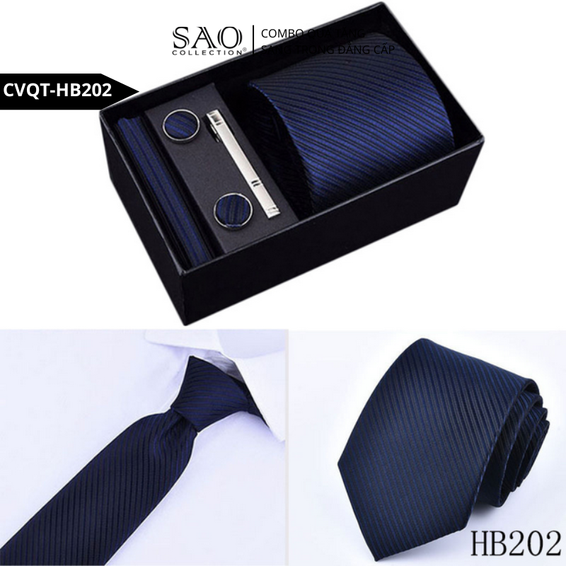 Bộ Quà Tặng Cà Vạt Nam Cao Cấp – 4 Món Cà Vạt, Khăn Vest, Kẹp, Khuy Măng Sét CVQTHB202