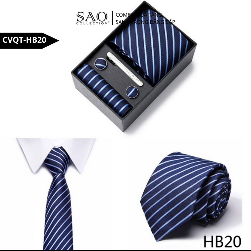 Bộ Quà Tặng Cà Vạt Nam Cao Cấp – 4 Món Cà Vạt, Khăn Vest, Kẹp, Khuy Măng Sét CVQTHB20