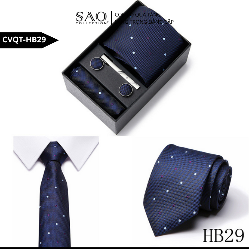 Bộ Quà Tặng Cà Vạt Nam Cao Cấp – 4 Món Cà Vạt, Khăn Vest, Kẹp, Khuy Măng Sét CVQTHB29