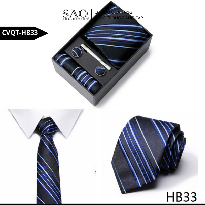 Bộ Quà Tặng Cà Vạt Nam Cao Cấp – 4 Món Cà Vạt, Khăn Vest, Kẹp, Khuy Măng Sét CVQTHB33