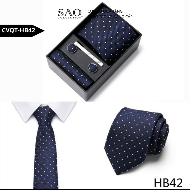 Bộ Quà Tặng Cà Vạt Nam Cao Cấp – 4 Món Cà Vạt, Khăn Vest, Kẹp, Khuy Măng Sét CVQTHB42