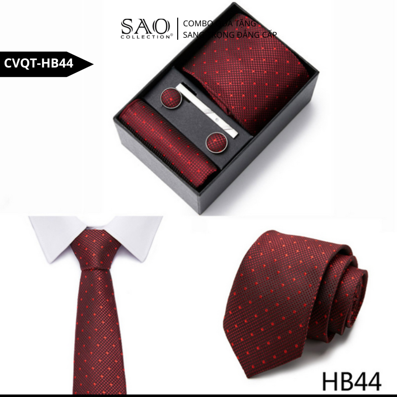 Bộ Quà Tặng Cà Vạt Nam Cao Cấp – 4 Món Cà Vạt, Khăn Vest, Kẹp, Khuy Măng Sét CVQTHB44