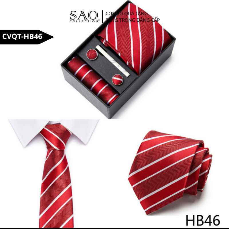 Bộ Quà Tặng Cà Vạt Nam Cao Cấp – 4 Món Cà Vạt, Khăn Vest, Kẹp, Khuy Măng Sét CVQTHB46