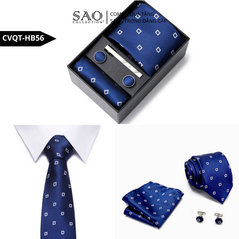 Bộ Quà Tặng Cà Vạt Nam Cao Cấp – 4 Món Cà Vạt, Khăn Vest, Kẹp, Khuy Măng Sét CVQTHB56