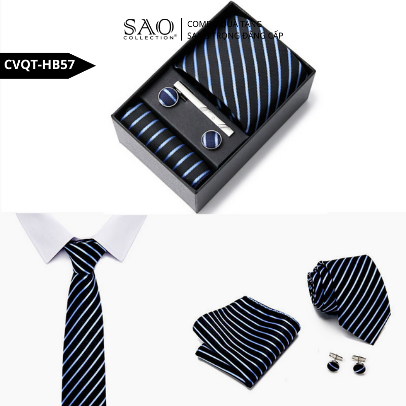 Bộ Quà Tặng Cà Vạt Nam Cao Cấp – 4 Món Cà Vạt, Khăn Vest, Kẹp, Khuy Măng Sét CVQTHB57