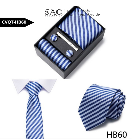 Bộ Quà Tặng Cà Vạt Nam Cao Cấp – 4 Món Cà Vạt, Khăn Vest, Kẹp, Khuy Măng Sét CVQTHB60