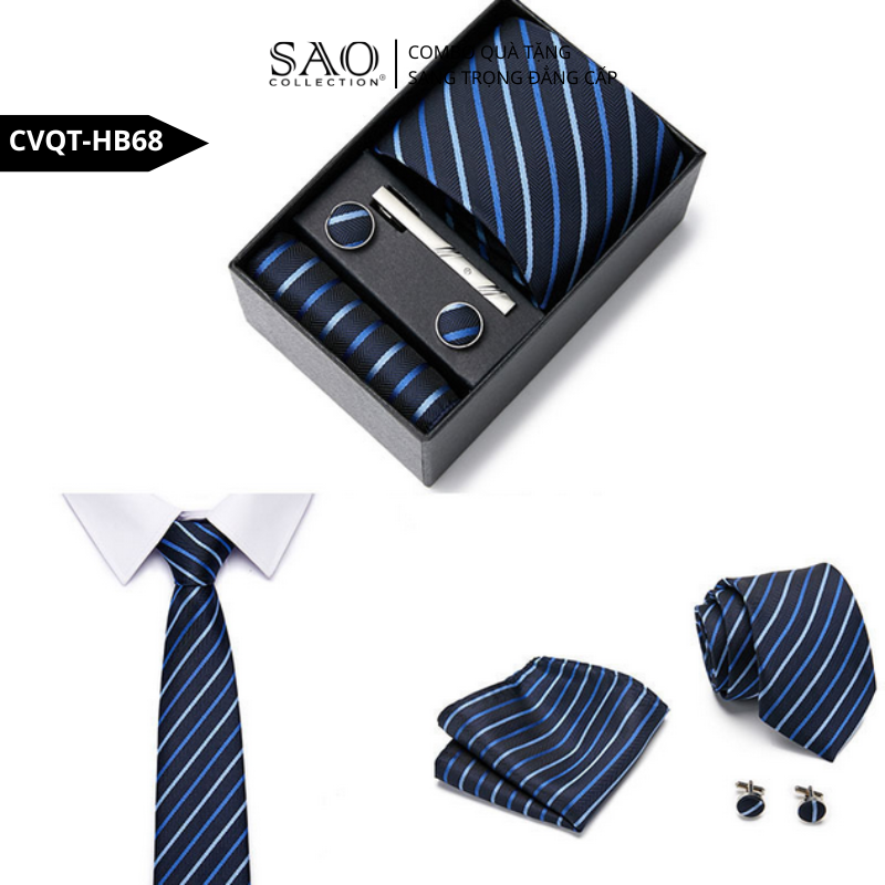 Bộ Quà Tặng Cà Vạt Nam Cao Cấp – 4 Món Cà Vạt, Khăn Vest, Kẹp, Khuy Măng Sét CVQTHB68