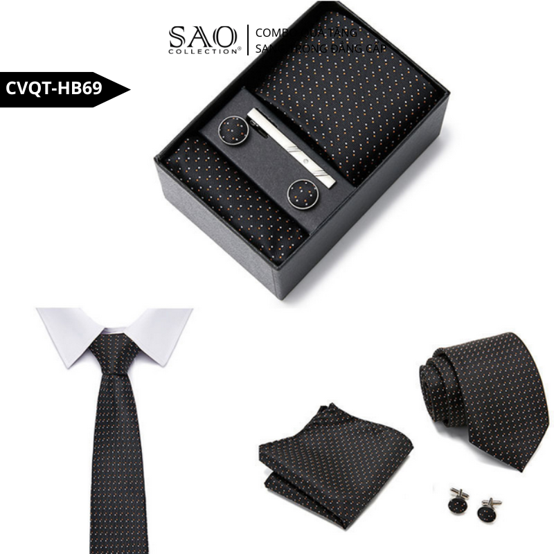 Bộ Quà Tặng Cà Vạt Nam Cao Cấp – 4 Món Cà Vạt, Khăn Vest, Kẹp, Khuy Măng Sét CVQTHB69