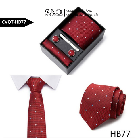 Bộ Quà Tặng Cà Vạt Nam Cao Cấp – 4 Món Cà Vạt, Khăn Vest, Kẹp, Khuy Măng Sét CVQTHB77